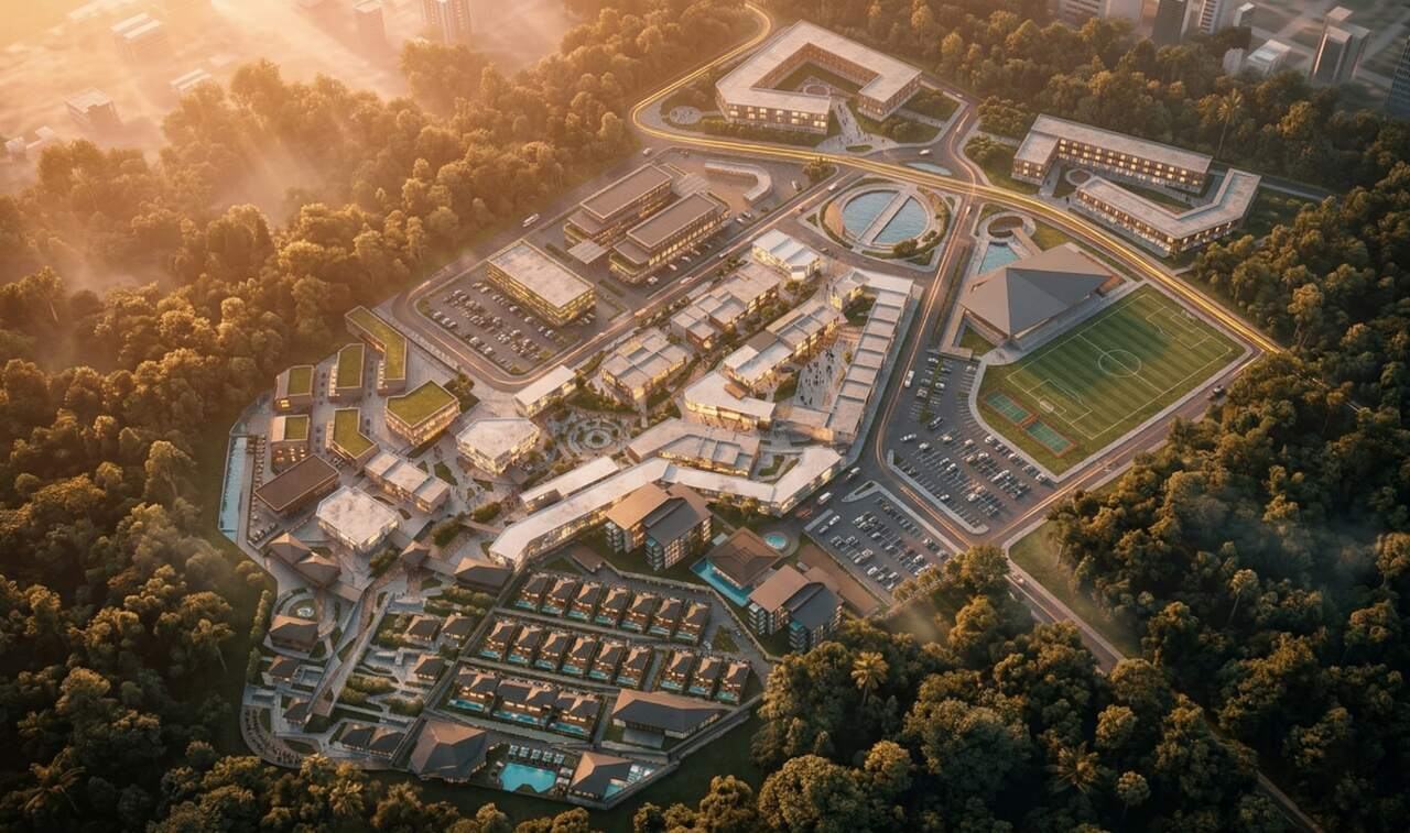 Aerial masterplan of a sports development by PJD Architects